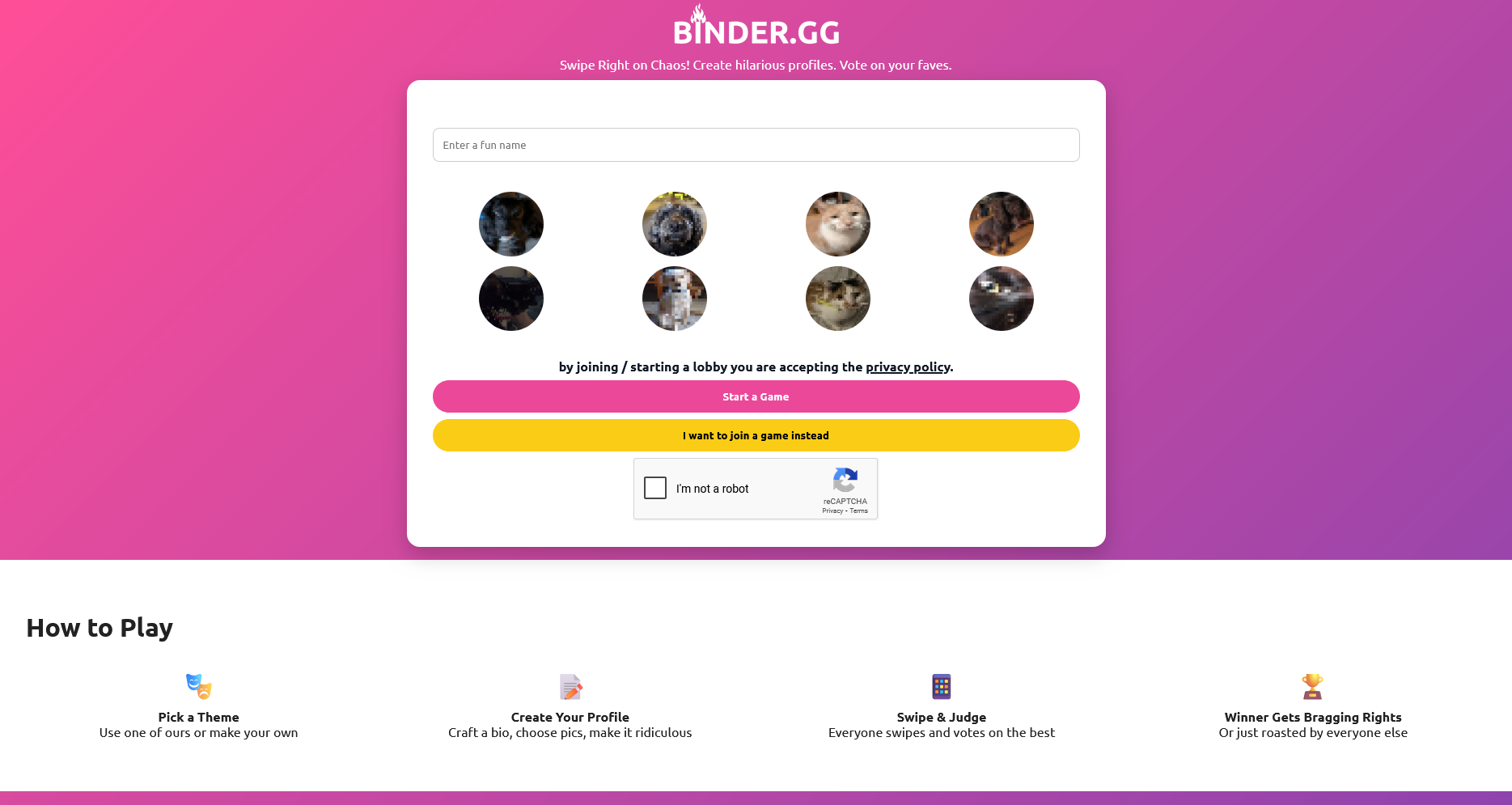 Binder.GG game site, a project by ObsoleteDev