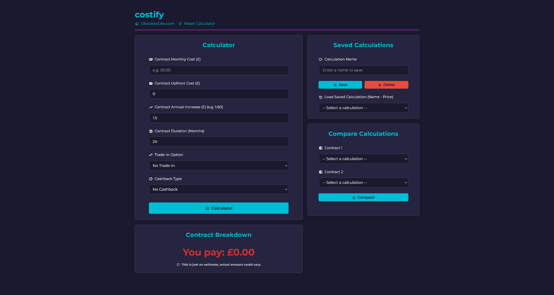 Costify.info site, a project by ObsoleteDev